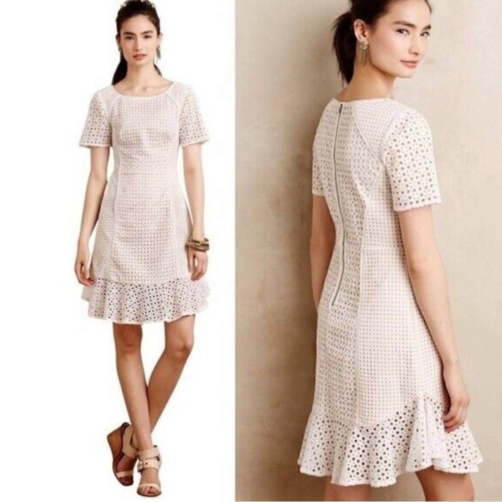 Anthropologie HD in‎ Paris Dress Georgia Eyelet Embroidered Ruffle Dress Size 12